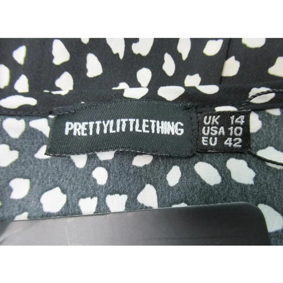 Pretty Little Thing Dalmatian Print Dress Size 10 Wrap Long Sleeve Wrap Tea Belt - Picture 7 of 9